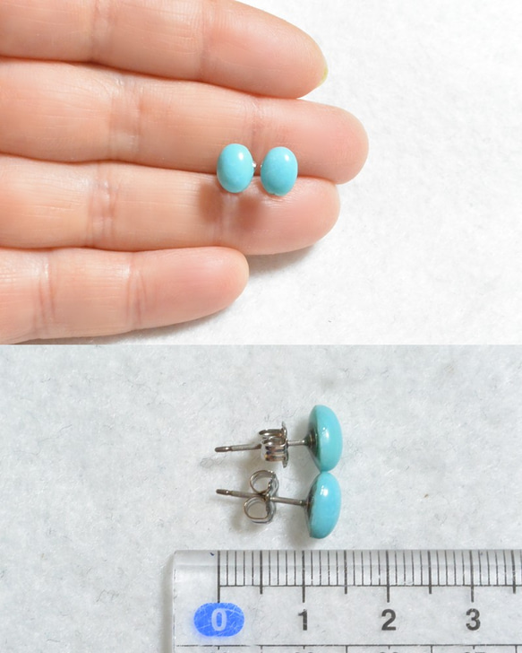 （1分）藍綠松石耳釘（8×6毫米·鈦柱） 第5張的照片