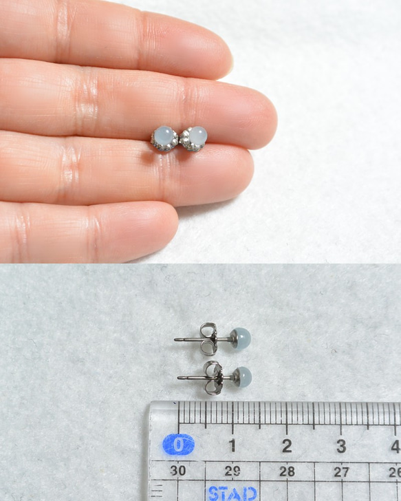 海藍寶石耳釘（4毫米·鈦柱） 第5張的照片