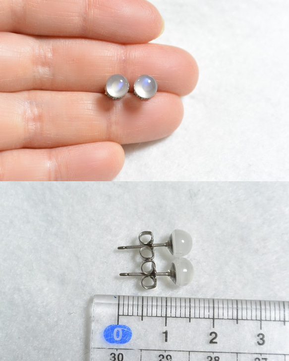 （一分）皇家藍月光石耳釘（6毫米·鈦柱） 第5張的照片