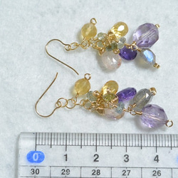 14kgf天然石材吊燈耳環（紫水晶/黃水晶/拉長石） 第5張的照片