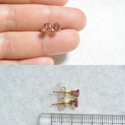 [新規格] 14 kgf耳環（4毫米）粉紅色托帕石圓面 第5張的照片