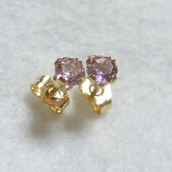 [新]粉紅紫水晶圓面14kgf耳環（4毫米） 第2張的照片
