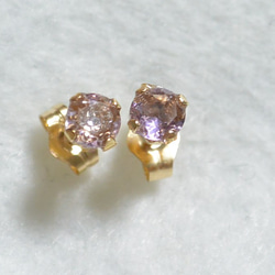 [新]粉紅紫水晶圓面14kgf耳環（4毫米） 第3張的照片