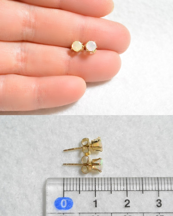 [新規格，一件事] 14kgf耳環（6釘·4毫米）珍貴蛋白石·圓面 第5張的照片