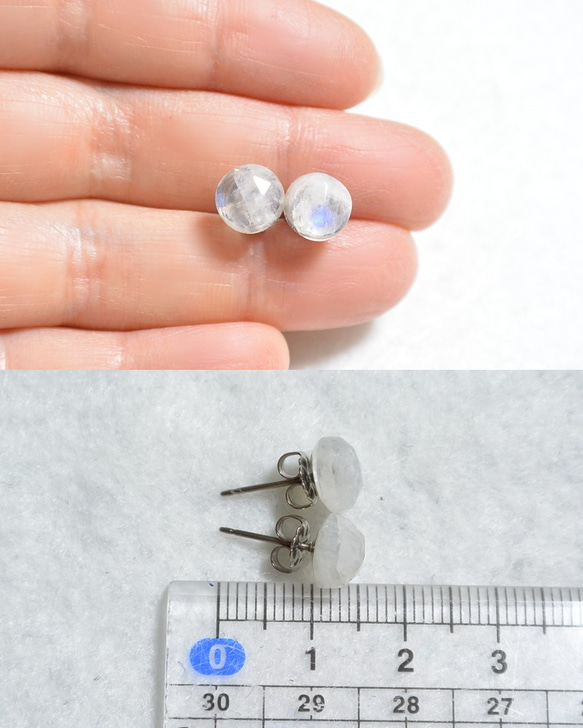 （一件事）彩虹月光石·玫瑰形切割耳環（8毫米·鈦柱） 第5張的照片
