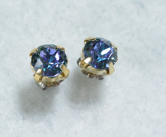 施華洛世奇稀有彩色Chaton耳環（6毫米藍綠色Vitrail淺色） 第3張的照片