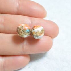 （1件）牡蠣銅綠松石耳環（10毫米/鈦金屬柱） 第4張的照片