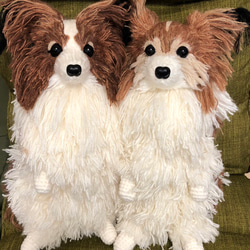 オーダー製作❣️編みぐるみ パピヨンのパピちゃん+ヨンちゃん´•ﻌ