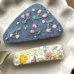 n.6 ぱっちんぴん ヘアピン ベビー キッズ セット 刺繍 さくらんぼ 花柄 三角 トライアングル パッチンピン 2枚目の画像