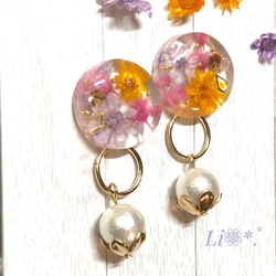 N.35 2way❁お花のサークル パール イヤリング ピアス♡ 1枚目の画像