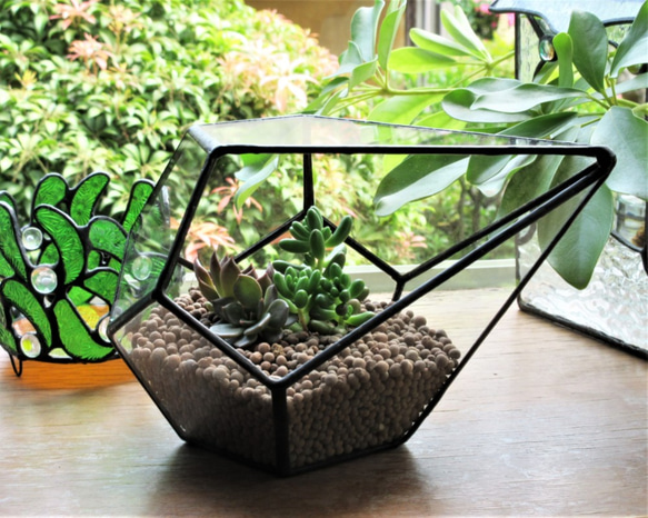 ステンドグラスのテラリウム・フラワーベースとしても・観葉植物・エアープランツ・ガラス・母の日・容器 9枚目の画像
