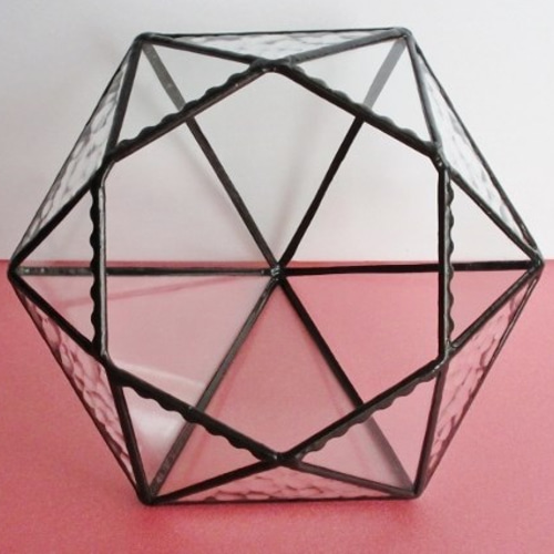 ダイヤモンド型テラリウム〈受注作品〉・ステンドグラス・観葉植物