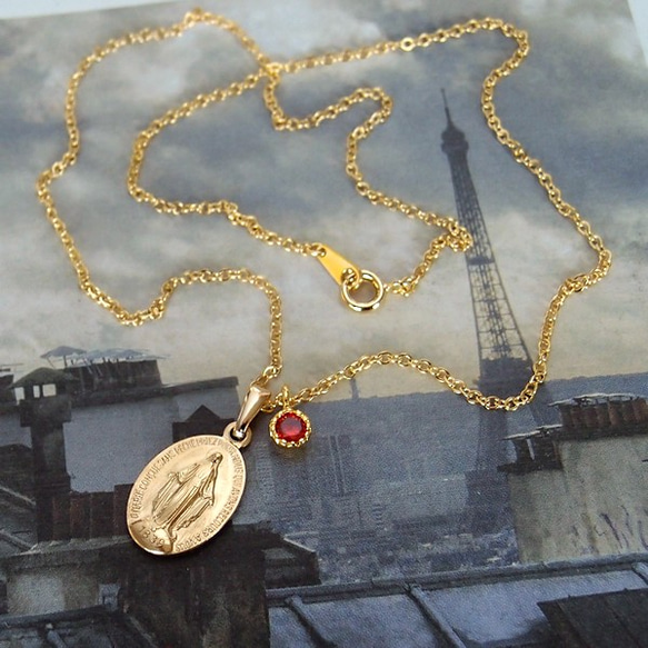 NEW パリの「奇跡のメダイ（不思議のメダイ）」＋「ジルコニア」のゴールドネックレス♪ 2枚目の画像