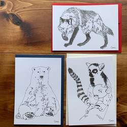 カード＆封筒セット（カード３枚・封筒３枚）シロクマ・オオカミ・ワオキツネザル 8枚目の画像