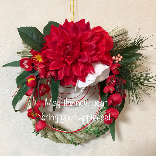 ダリアの洋風しめ縄リース