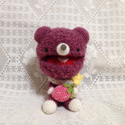 高さ8㎝)ダーニング刺繍のぺったんこくまキーホルダー