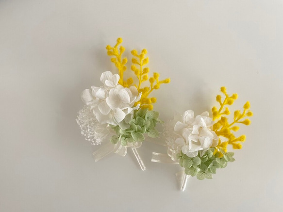 ミモザのコサージュ親子ペア　（別売りも有り） 2枚目の画像