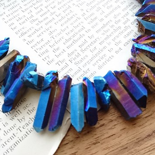 ポイントクォーツビーズ(メタリックブルー)6粒(バラ売り可能) 天然石