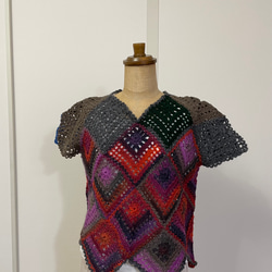 手編み ニット・セーター（半袖レアード） 2枚目の画像