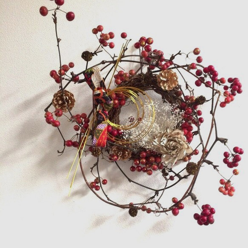 お正月リース サンキライとソーラーステラのリース しめ縄・しめ飾り