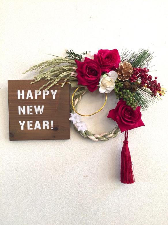 しめ縄03 薔薇プレートHAPPY NEW YEAR しめ縄・しめ飾り olivier 通販 
