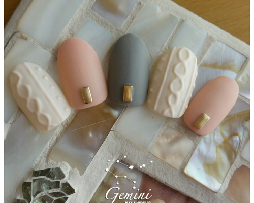 【No.040】ネイルチップ♡グレーネイル♡ニットネイル♡マットコート 0_286eb58e89e072a3e2029eaea871