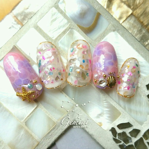 カラフルシェル×水面ドロップネイル♡サイズオーダー ネイルチップ  