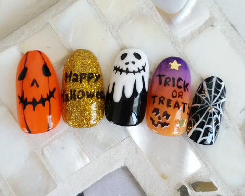 オーダーページ⑩  ハロウィンネイル ハロウィン ネイルパーツ 10個セット かぼちゃ おばけ - メルカリ