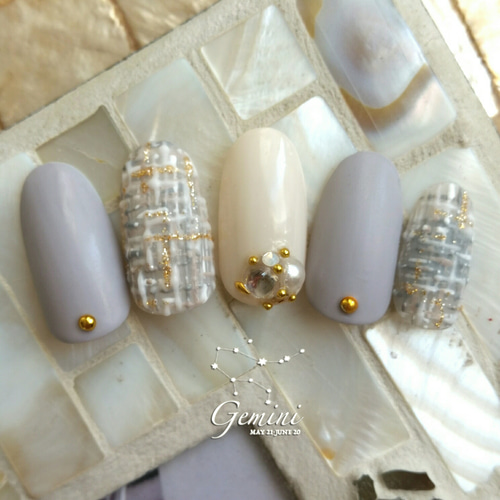 グレーのツイードネイル♡サイズオーダー ネイルチップ（つけ爪  