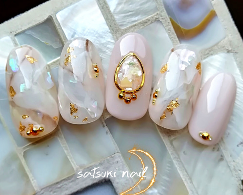 奥行き感の天然石柄ネイル♡サイズオーダー ネイルチップ（つけ