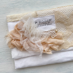 フランスアンティークレースのポーチ フランスアンティークレース - ポーチ - リネン 巾着バッグ Eau