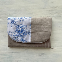 fabric - linen pouch　送料無料・ヴィンテージファブリック　リネン　ポーチ 1枚目の画像