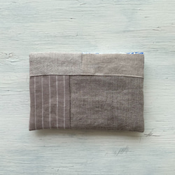 fabric - linen pouch　送料無料・ヴィンテージファブリック　リネン　ポーチ 3枚目の画像