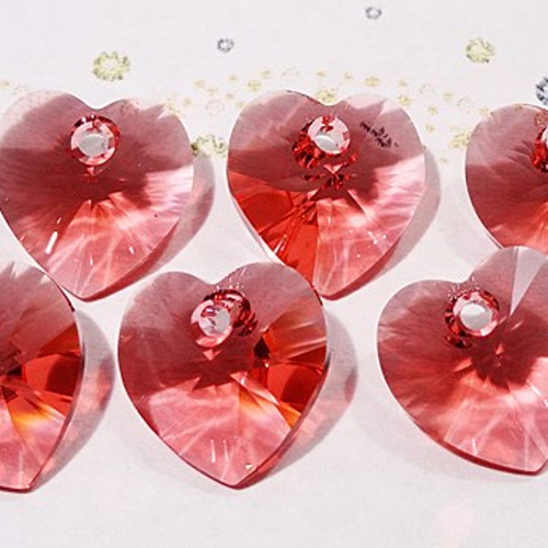 6個○スワロフスキーハートビーズ♯6228（パパラチア） ビーズ sanuk