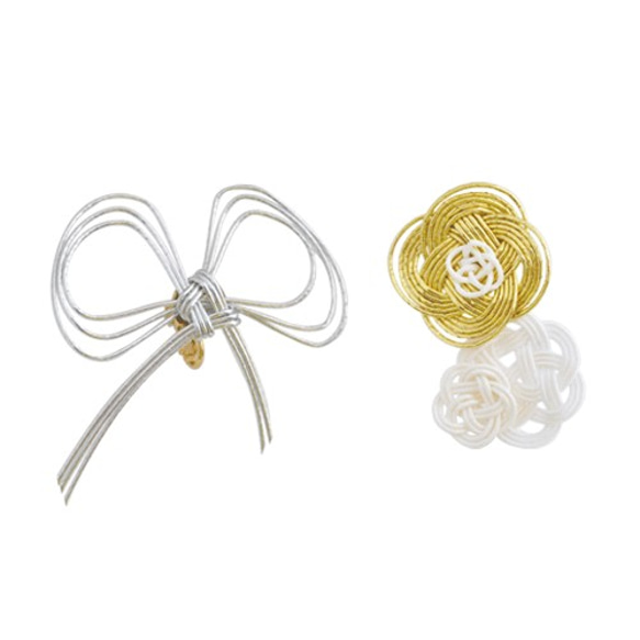 リボンと花のピアス -Silver×Lemon Gold-　■イヤリング可■ 1枚目の画像