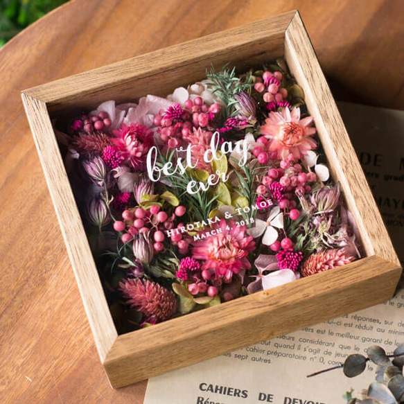 [育兒感謝信]粉色x綠花方木盒（M尺寸）[父母禮物] [生日慶祝] [退休慶祝] 第1張的照片