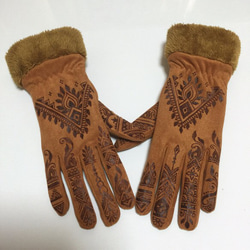 モロッコヘナスタイル　あったか手袋　茶色　M L size 3枚目の画像