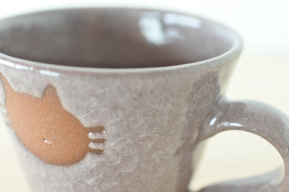 マグカップ（小豆）ねこ水玉【受注制作】 3枚目の画像
