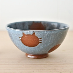 お茶碗大サイズ（青）ねこ水玉【受注制作】 2枚目の画像