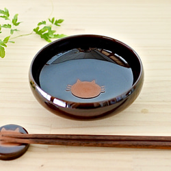 丸小鉢（茶）ねこ水玉【在庫有】 1枚目の画像