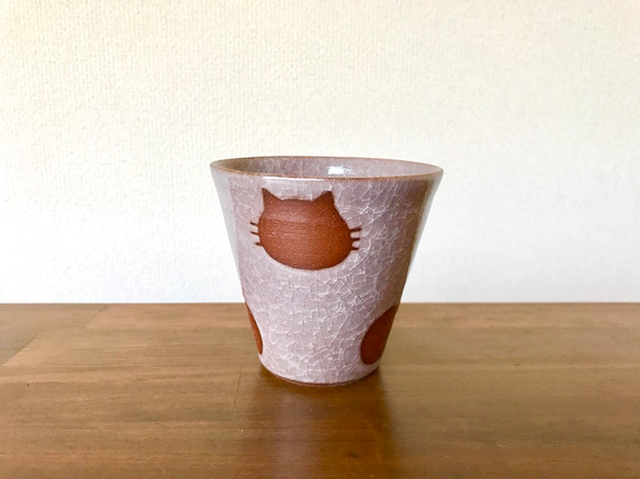 フリーカップ（小豆）ねこ水玉【在庫有】 1枚目の画像