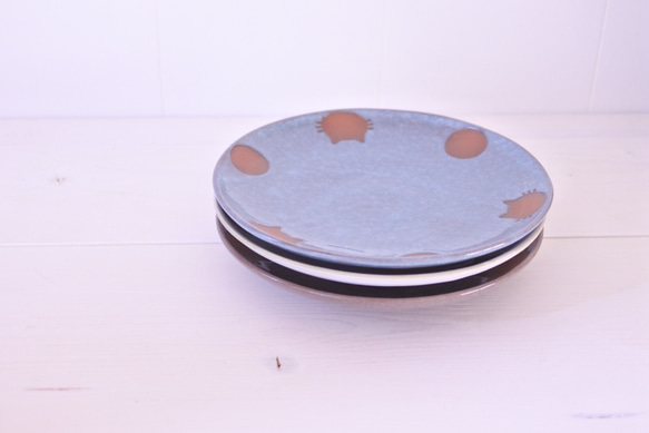 ねこ水玉　大皿　ワンプレート（小豆）受注制作 4枚目の画像