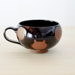 スープカップ（茶）ねこ水玉【受注制作】 2枚目の画像