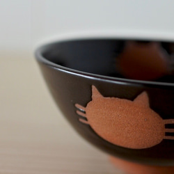 お茶碗中サイズ（黒）ねこ水玉【在庫有】 3枚目の画像