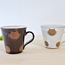 マグカップ（茶）ねこ水玉【在庫有】 3枚目の画像