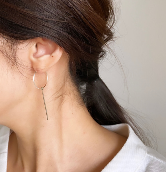 再販です silver925芯 2way ダブルフープピアス シルバー 重ね