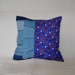 45x45 ビンテージ 藍染 襤褸 リメイク クッションカバー ボロ 3 藍染め リメイク浴衣生地 ③クッションカバー 45㎝×45