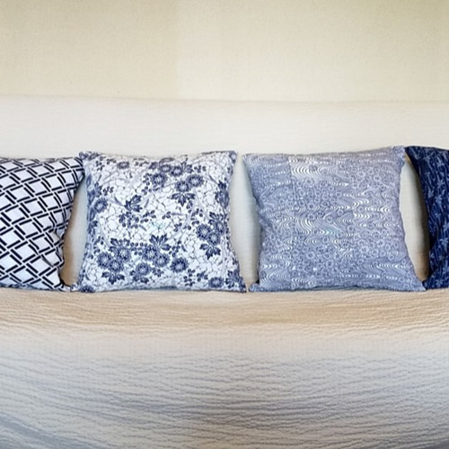 藍染め リメイク浴衣生地 ③クッションカバー 45㎝×45㎝ クッション