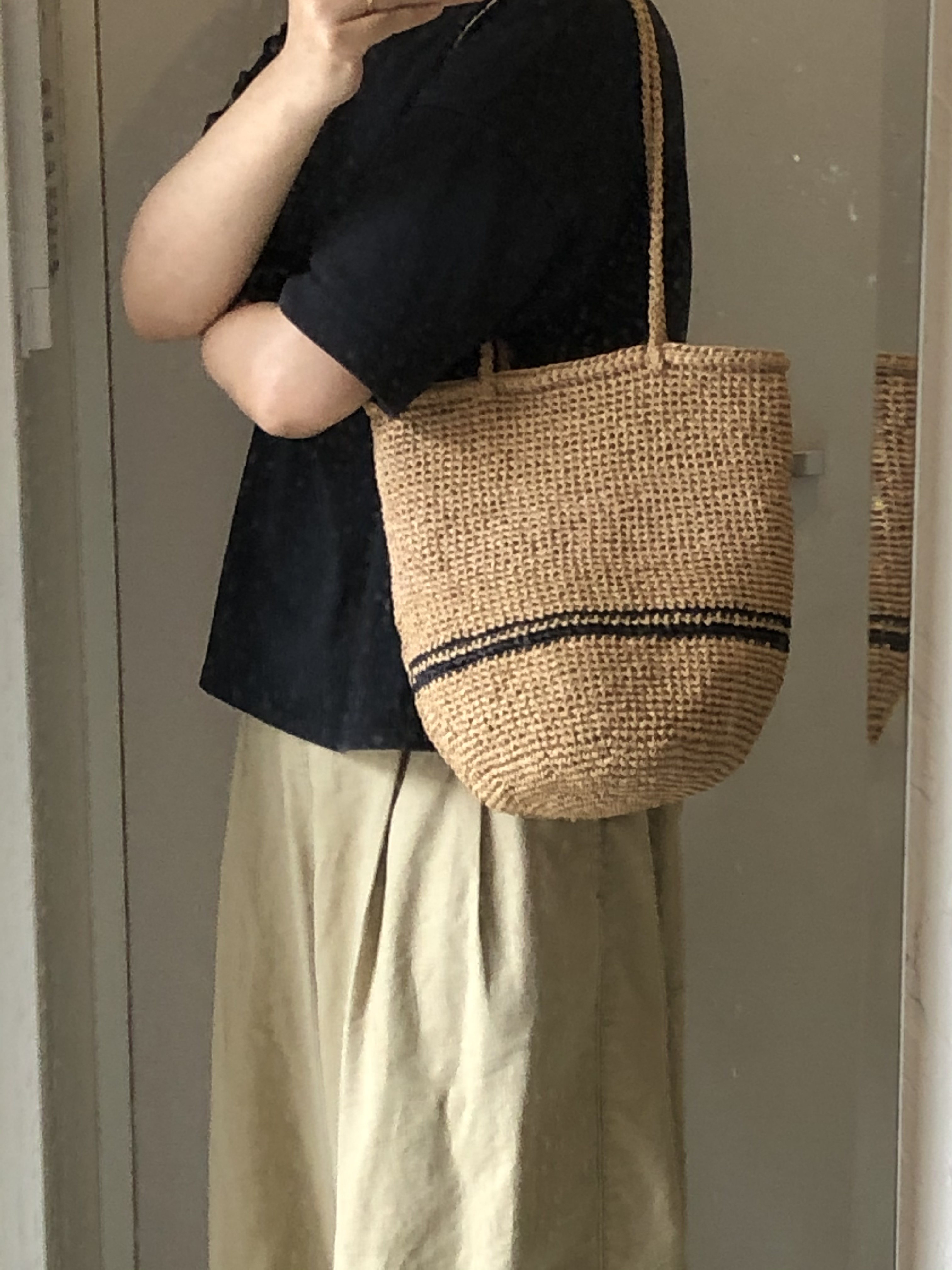 ラフィアかぎ編みバッグ 丸底大 ショルダー付 NAT | HOME