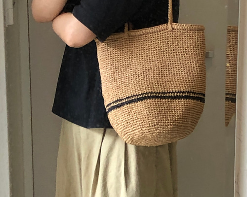 ラフィア 手編み 底丸手提げバッグ 24-b